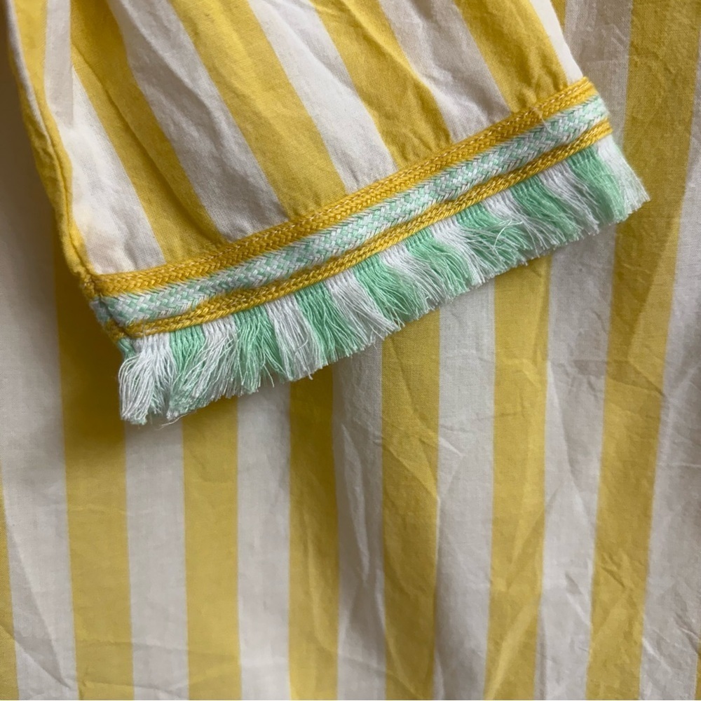 Crown & Ivy Womens Sz S Yellow White Striped Mint Fringe Beaded Tunic Top Blouse - Picture 4 of 8